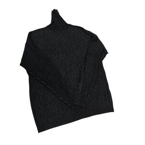 The Collection Mens 100% Silk Ribbed Turtleneck Sweater Charcoal Gray Large